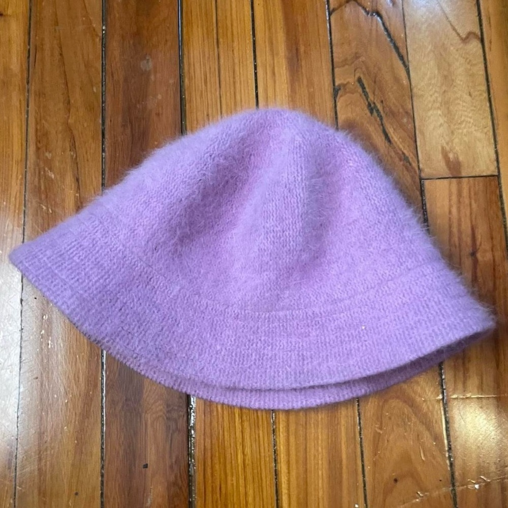 purple fuzzy bucket hat